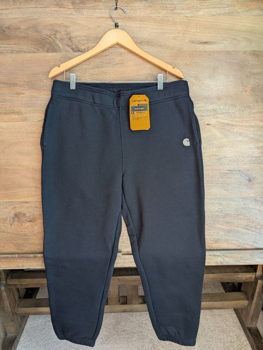 Carhartt Jogger Pants Womens L Black Fleece Lined Crop Tapered Leg Relaxed Fit